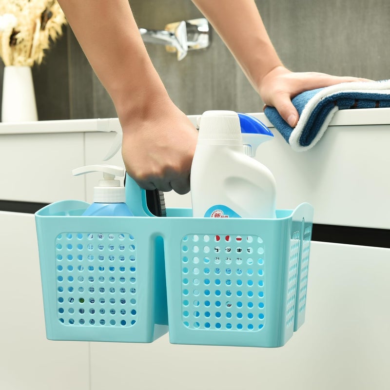 PAKCHOICE Portable Shower Caddy Basket with Compartments, Plastic Divided Cleaning Caddy Organizer Storage Tote with Handle for Bathroom, College, Dorm Room Essentials, Light Blue - Image 5